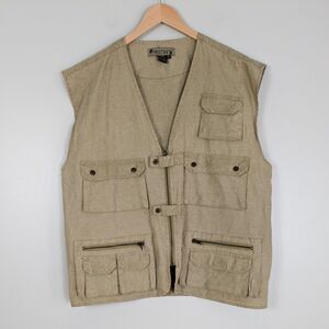 Vintage Gorpcore Vest Linen Cargo Utility Y2K Festival Beachy Boho Tan XL